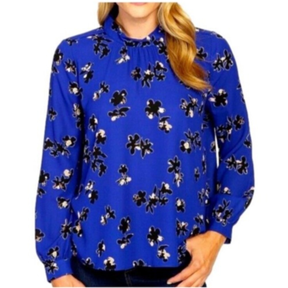 NYDJ Women Large Blouse Blue Moon River Floral Long Sleeve Blue‎